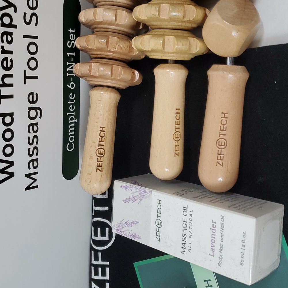 ZEFTECH 6-In-1 Wood Therapy Massage Tool Set W/ Massage Oil - Picture 4 of 11